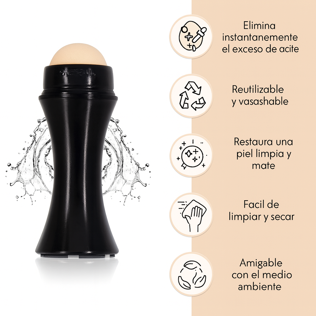 SkinMate™ Rodillo facial absorbente de grasa 2x1