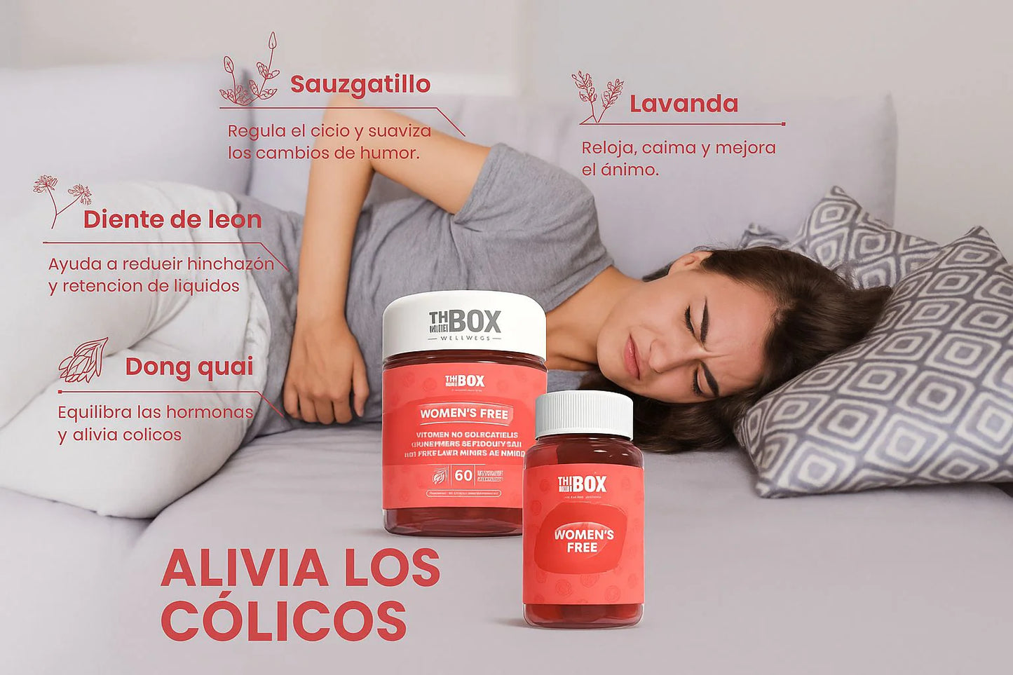 WOMEN’S FREE 60 gomitas para aliviar los cólicos menstruales